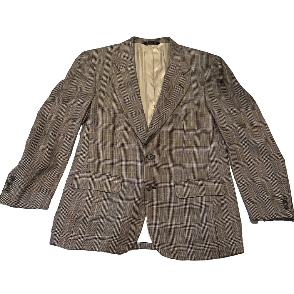 Vtg. 1980s Burberrys Men's Glen Plaid Sport Coat Blazer Jacket wool USA SZ 44